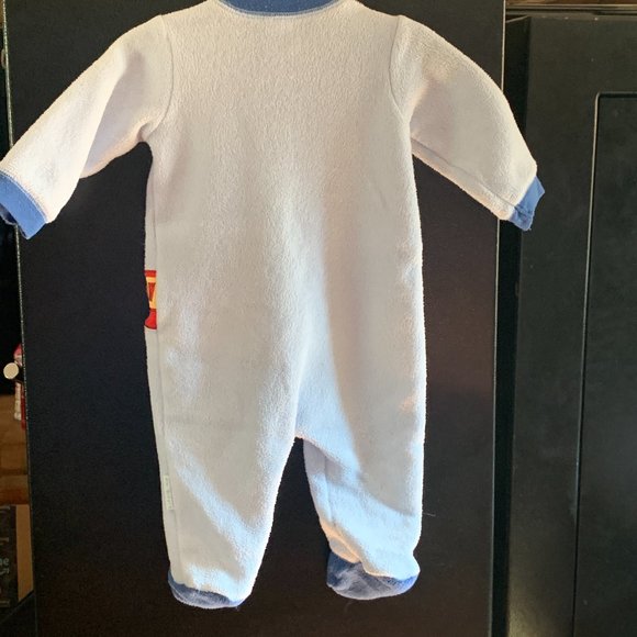 BOYS - sz 6m LITTLE ME fleece one piece footed blanket sleeper blue w/ cars - Picture 2 of 7